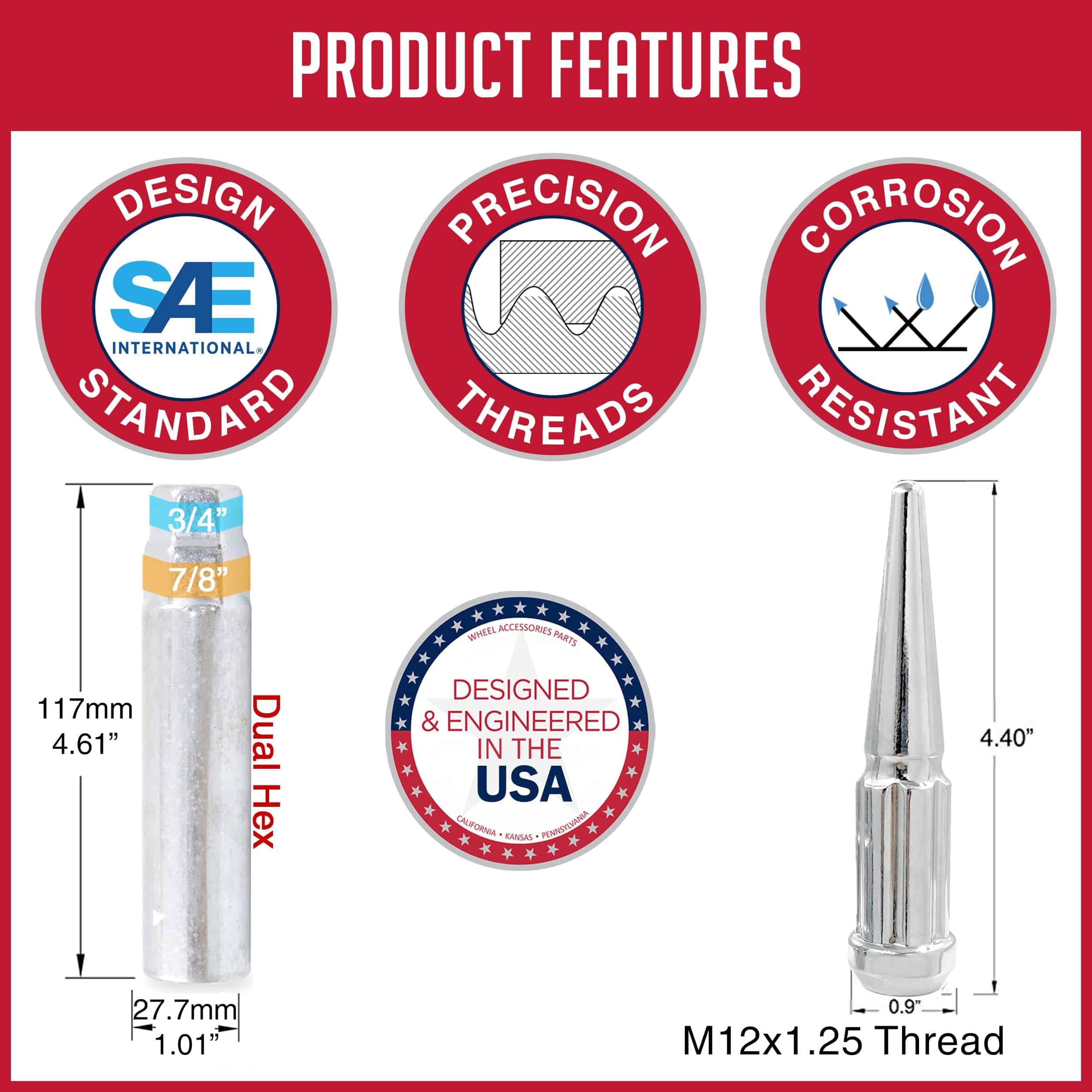 24 Pcs 12mm 1.25 12x1.25 Tuerca de Seguridad Puntas Cónicas - Imagen 6