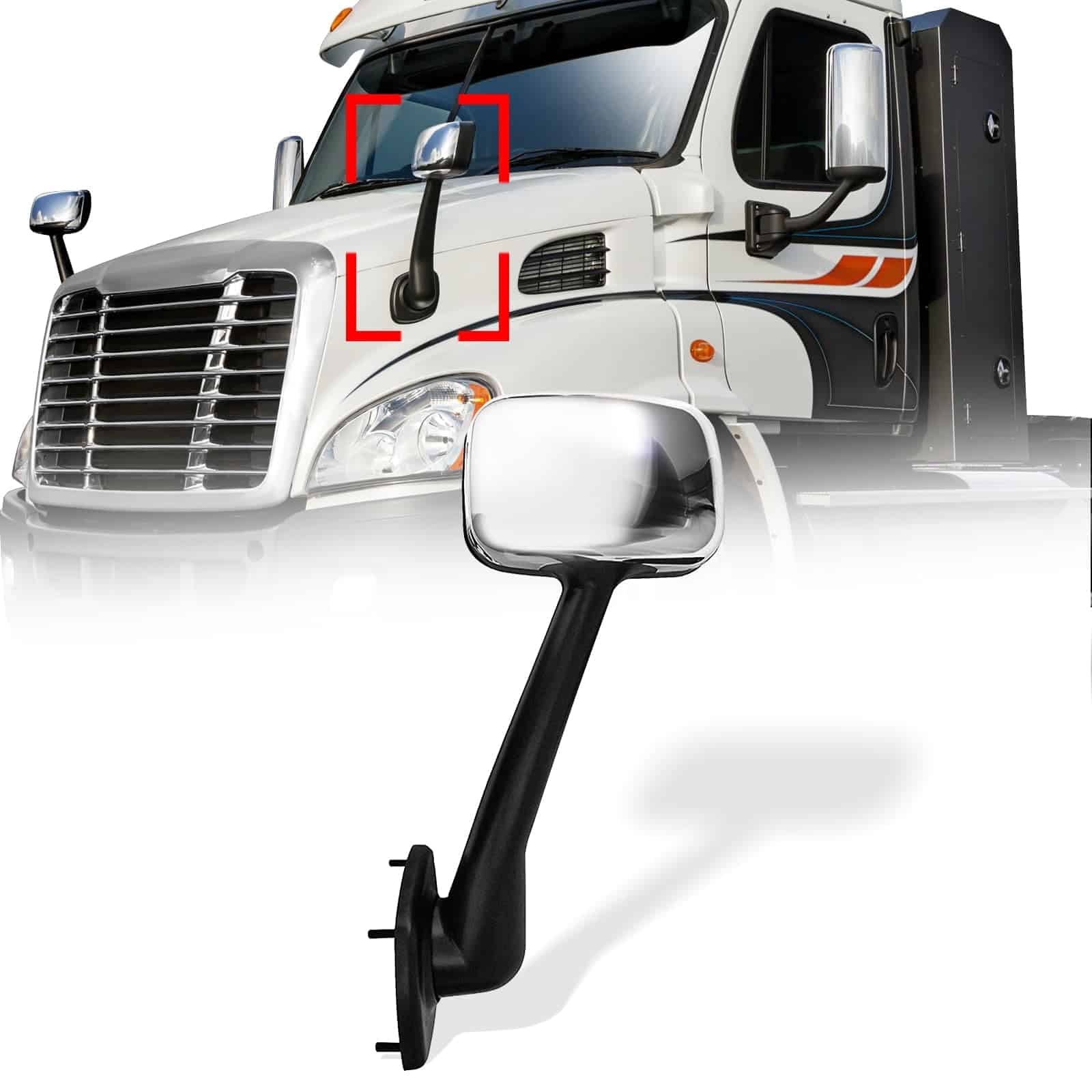Espejo cromado High Soar para capó para Freightliner