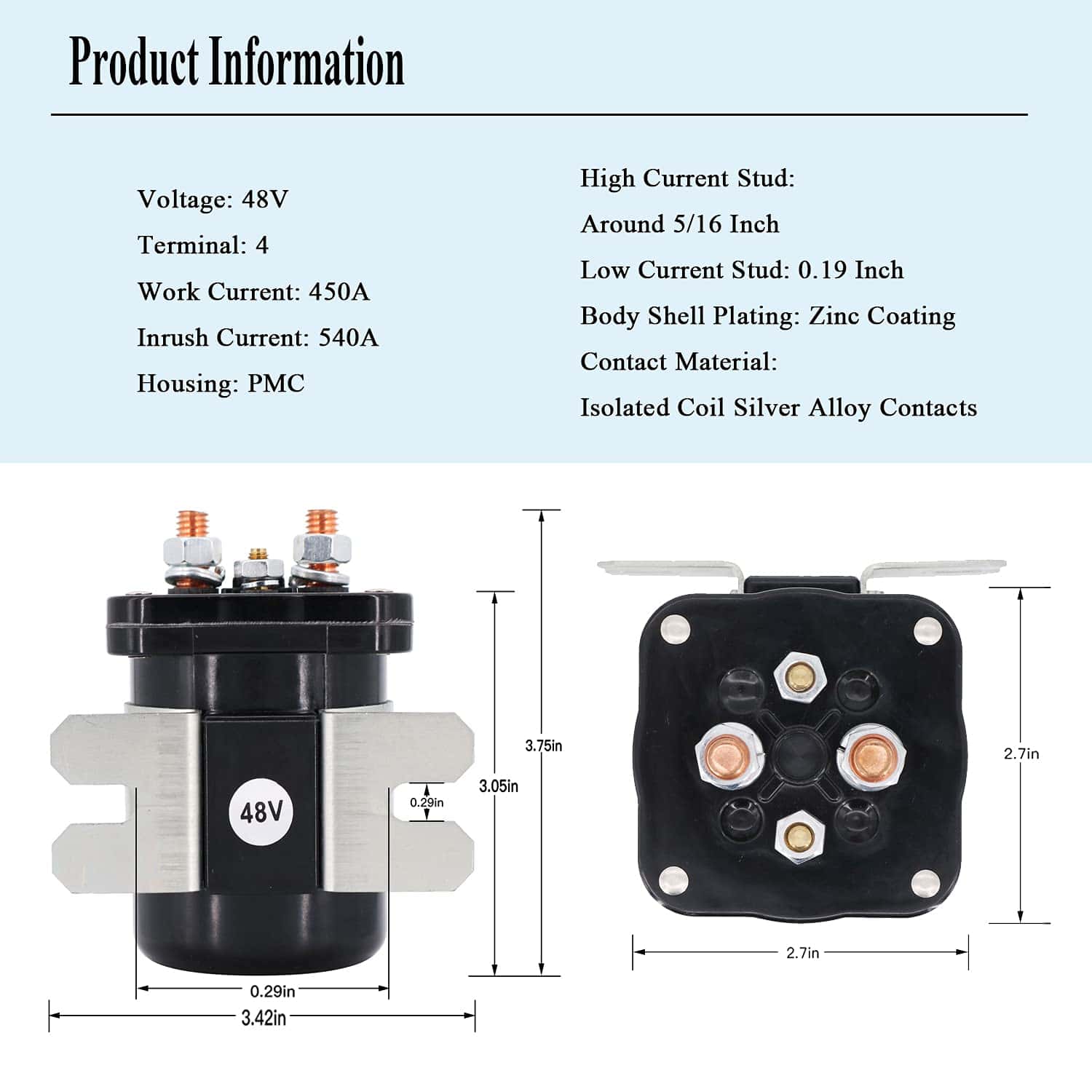 Solenoid Pesado de 48V Compatible con Club Car E-Z-GO - Imagen 3