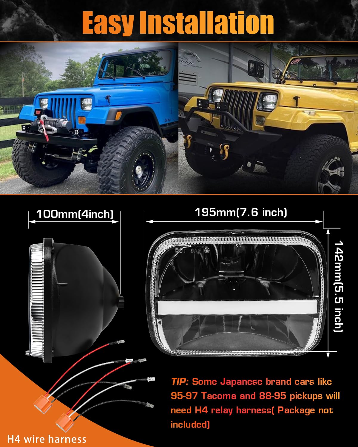 Faros de Led UNI-SHINE 7x6 Reflector 5x7 2pcs Blanco DRL - Imagen 8