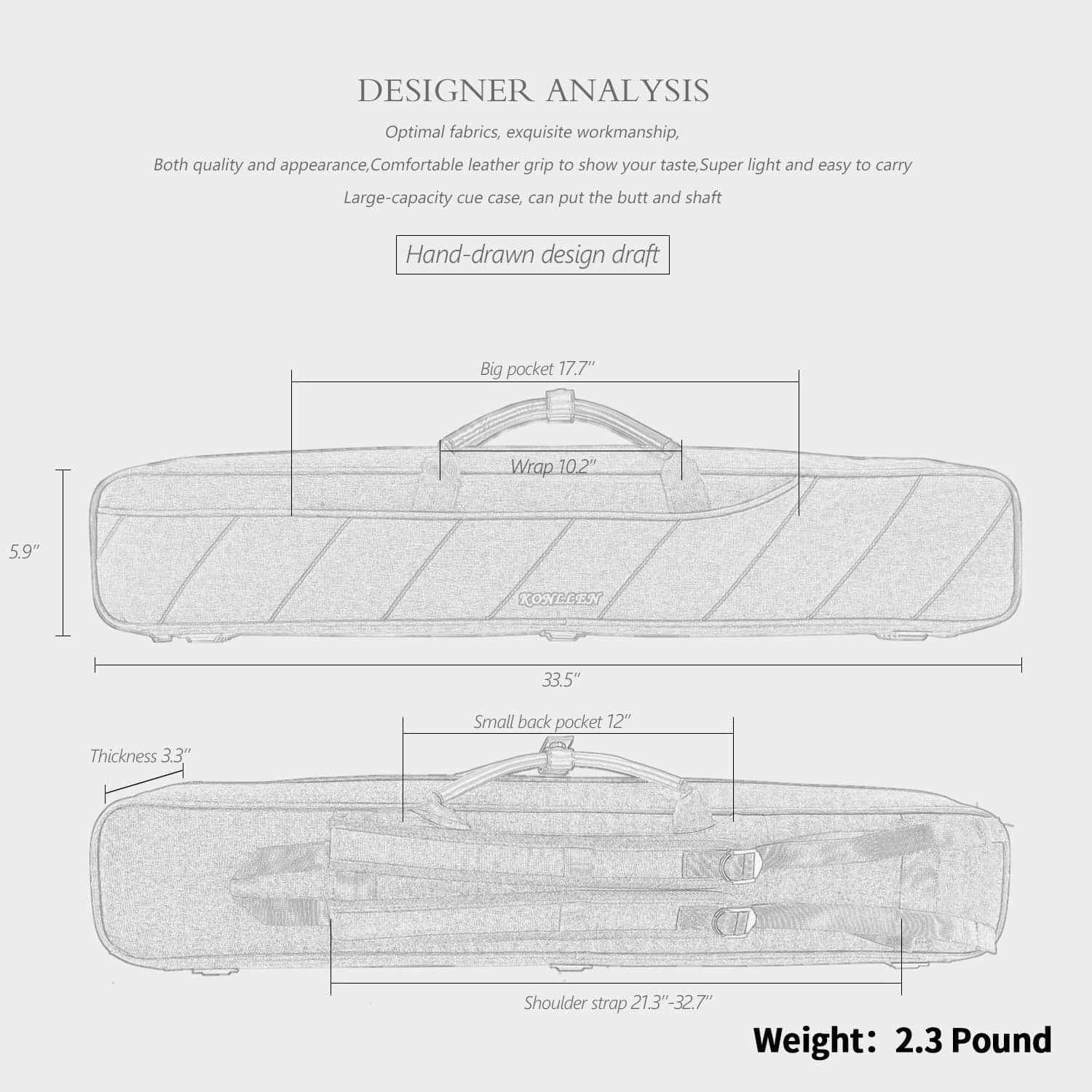 Funda para taco de billar KONLLEN 3x4 de tela Oxford (Azul) - Imagen 3
