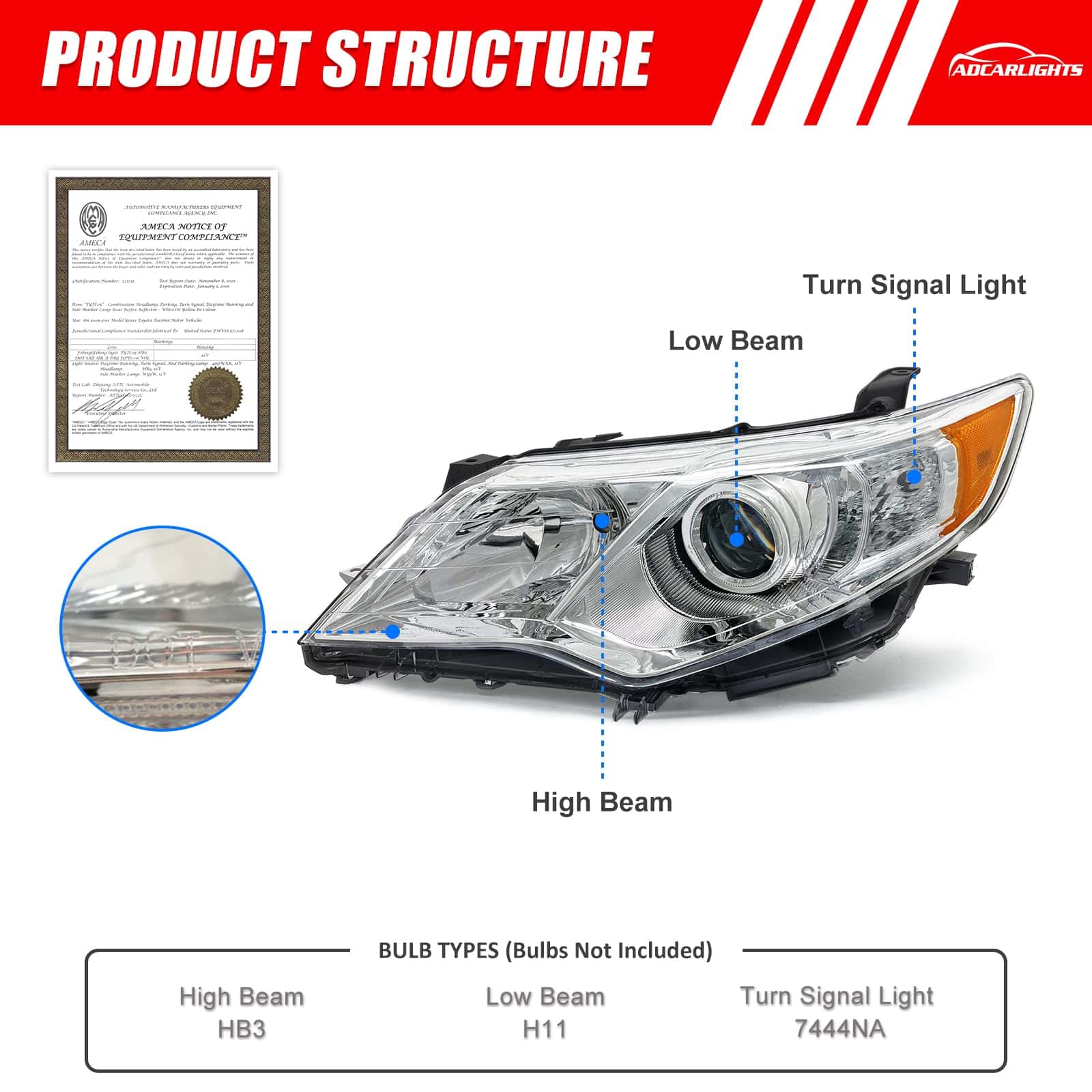 Conjunto de faros ADCARLIGHTS para Toyota Camry 2012 2013 - Imagen 4