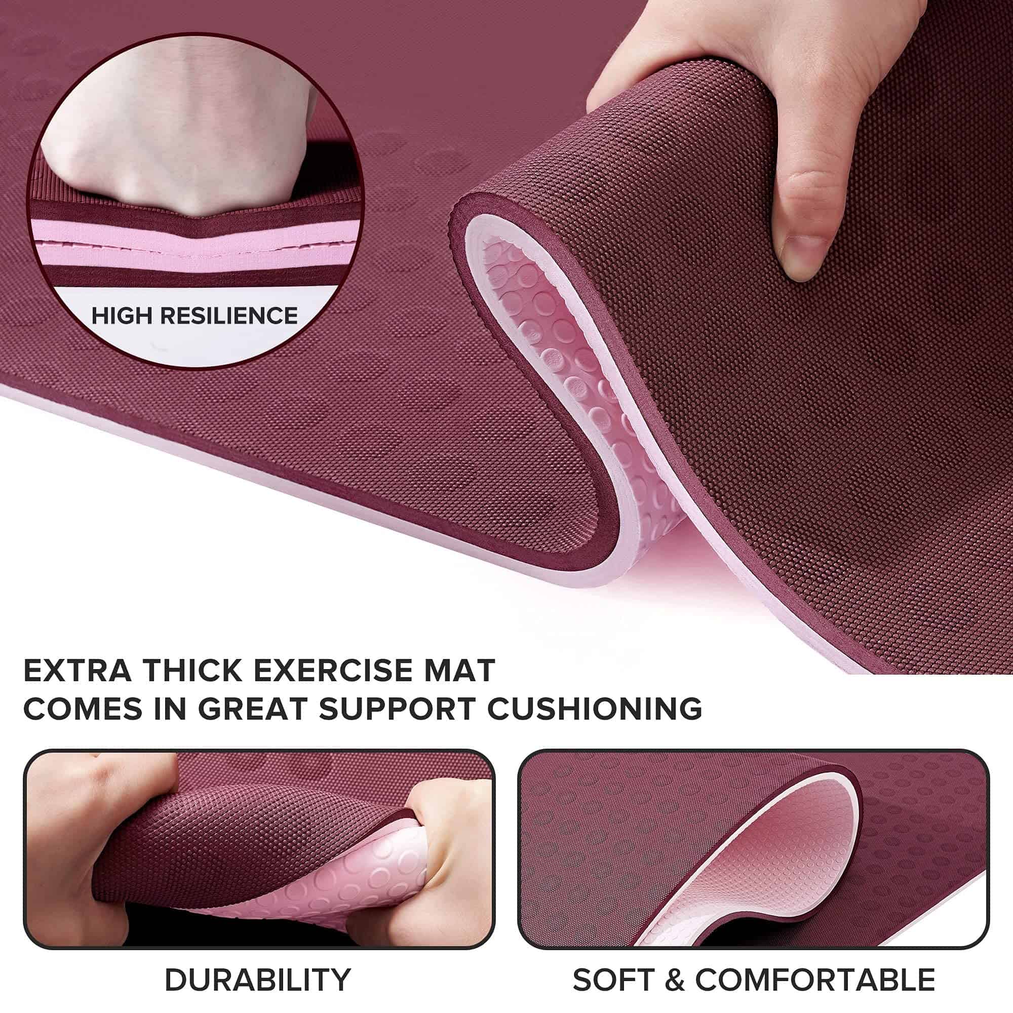 Tapete de Yoga Extra Grueso JELS, 1.2/2 -Vino/Rosa - Imagen 4