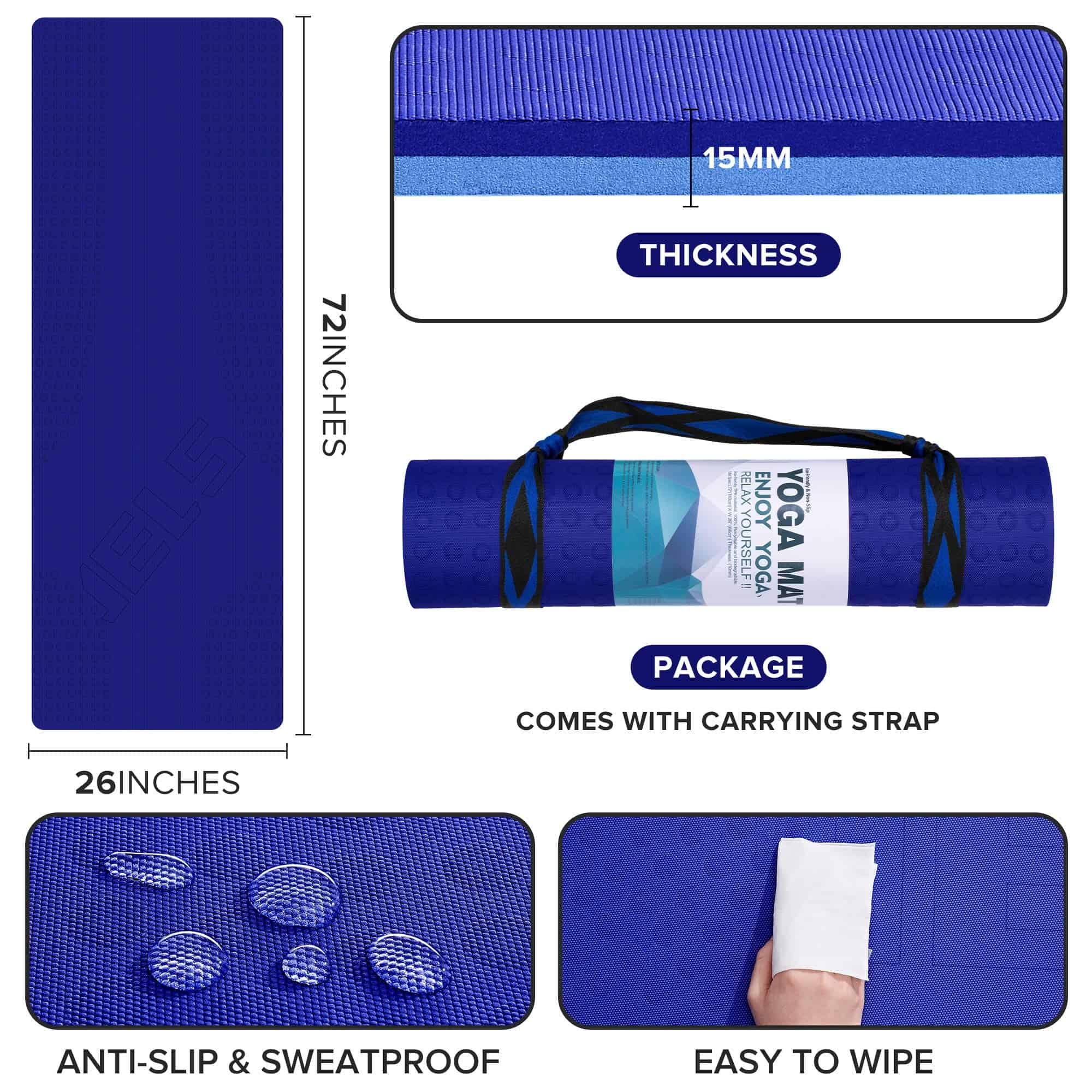 Tapete de Yoga Extra Grueso JELS, 1.2/2 -Azul - Imagen 6