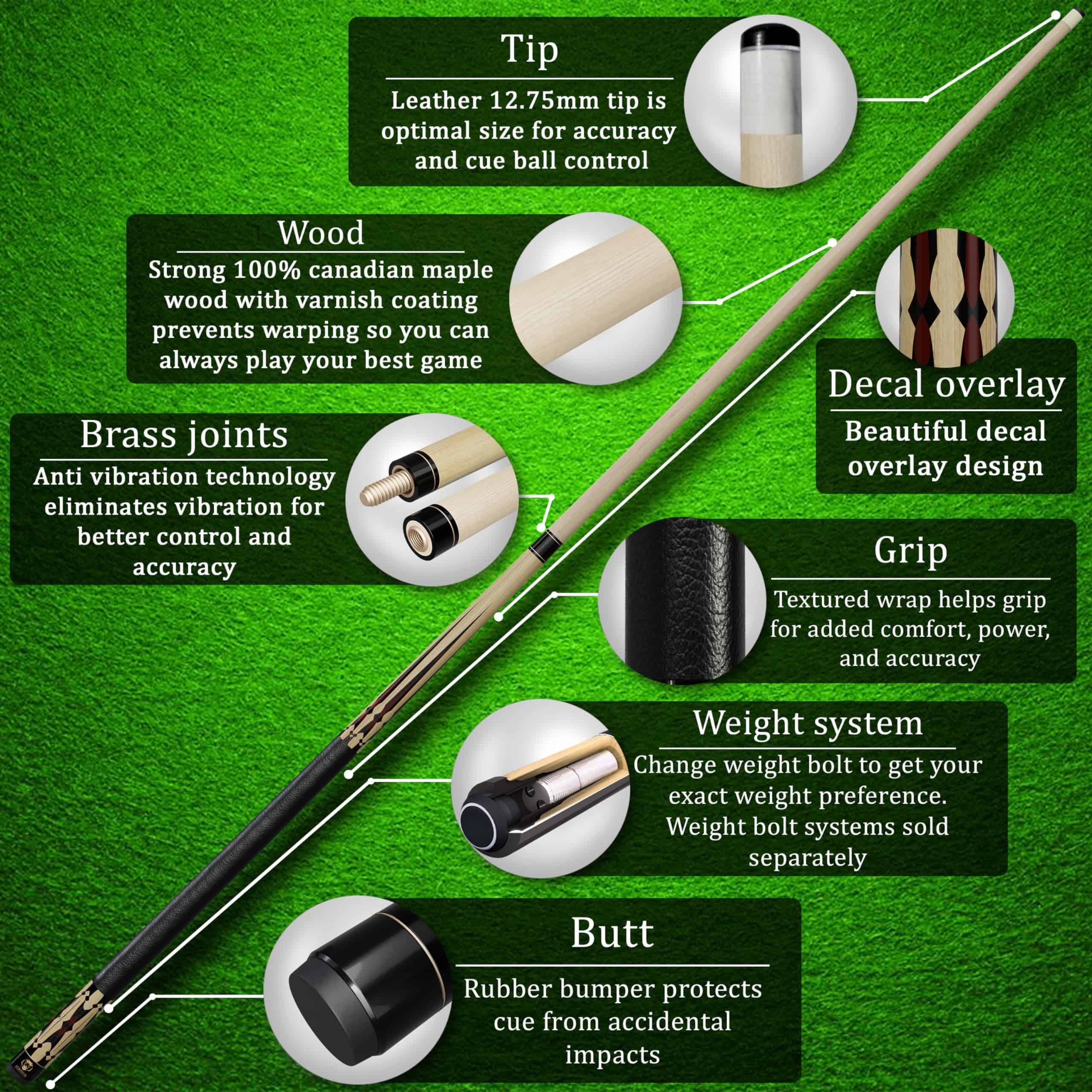 Serpion - Palo de billar de 100% madera de arce - de junta - Imagen 3