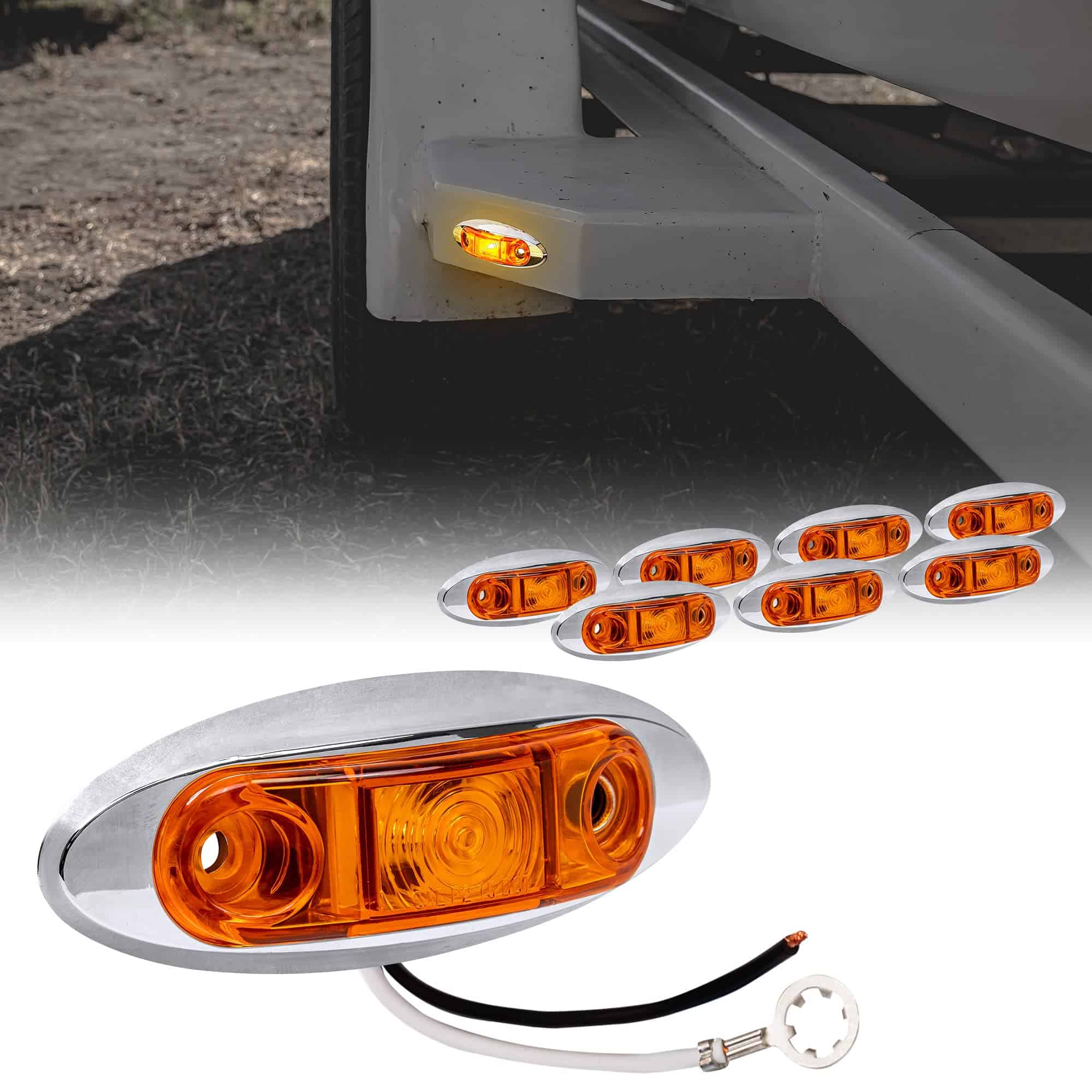 Kit de 8 luces marcadoras de remolque LED ámbar de 2.5" con