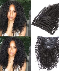 Anrosa Afro Kinky Clip en Extensiones de Cabello Humano #1B