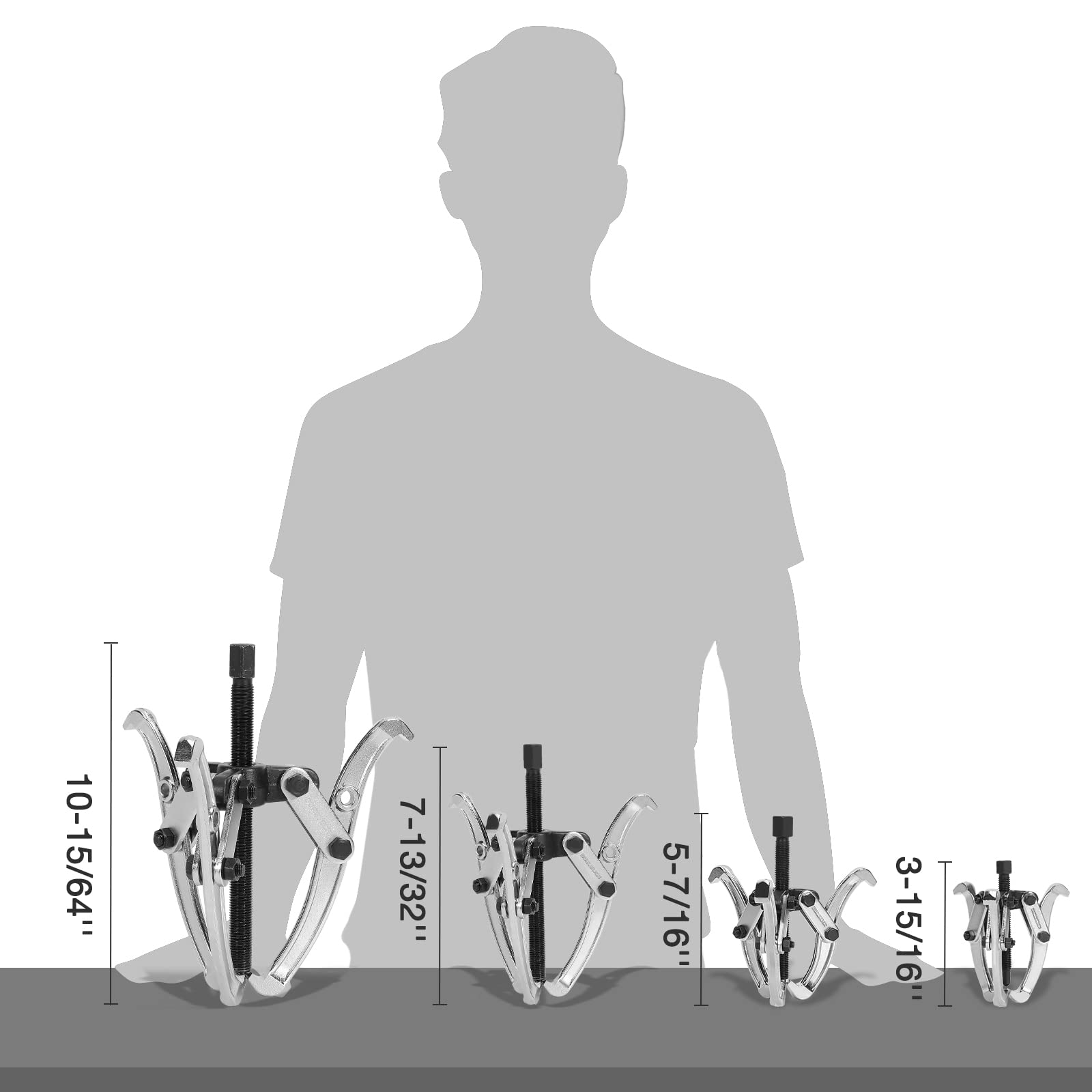 DURATECH 4-Piece 3-Jaw Gear Puller, 3", 4", 6", 8", - Imagen 7