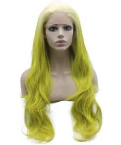 Pelucas largas onduladas de ombre verde amarillo rubio