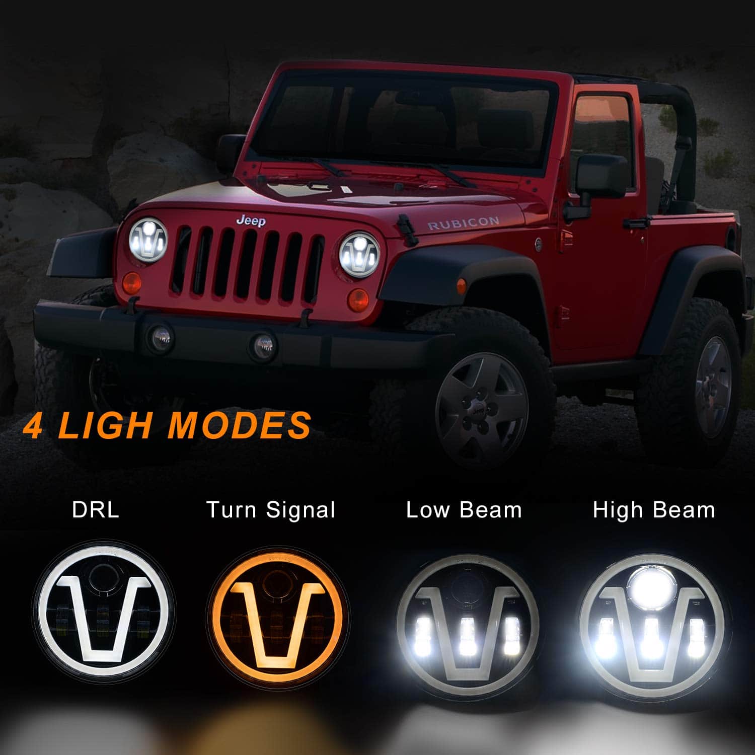 DHung 2PCS 7inch Halo Headlights Compatible Con Jeep - Imagen 6