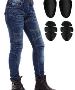 Jeans de moto para mujer Skylinewears -Azul