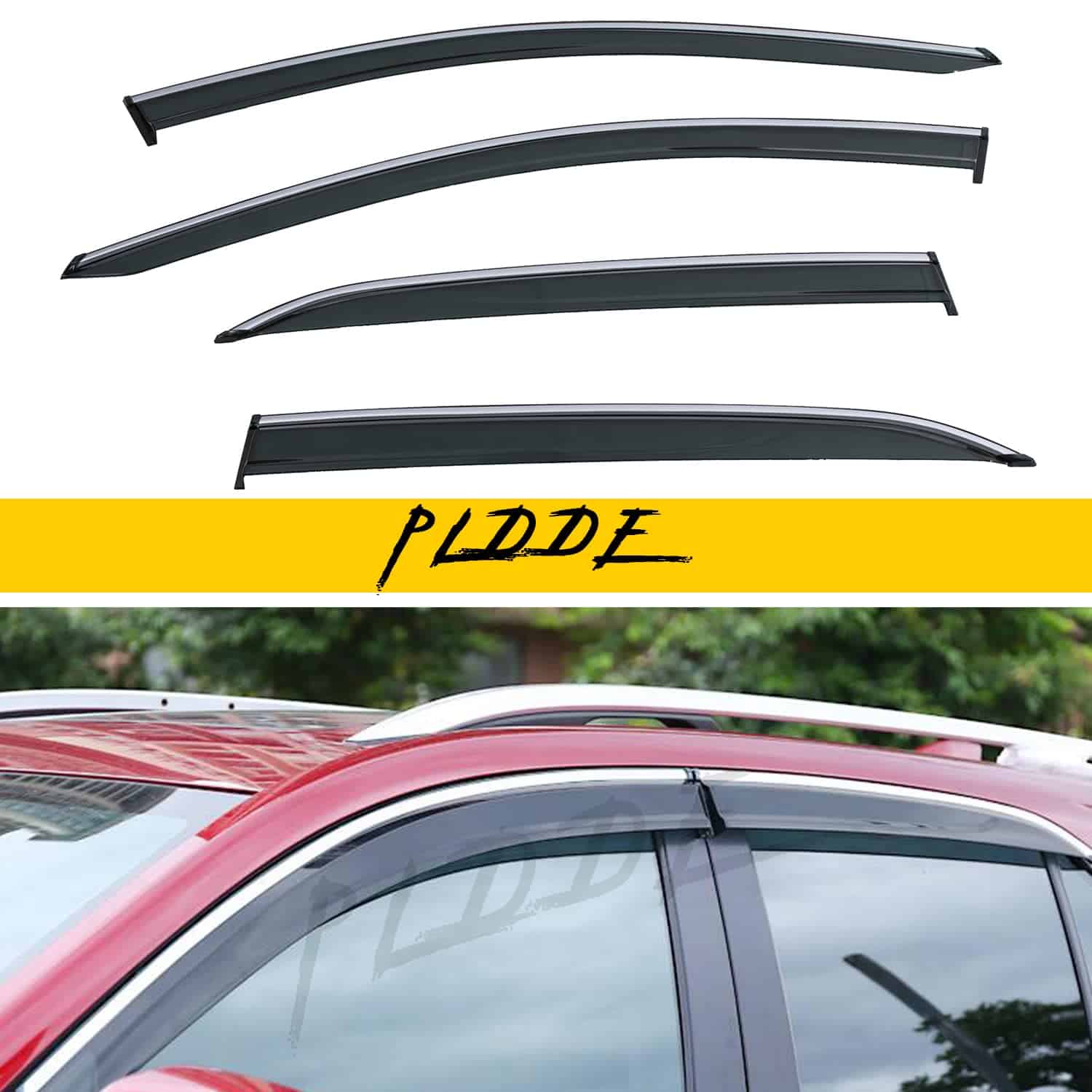 PLDDE 4pcs Humo con Ribete Cromado Viseras de Ventanas