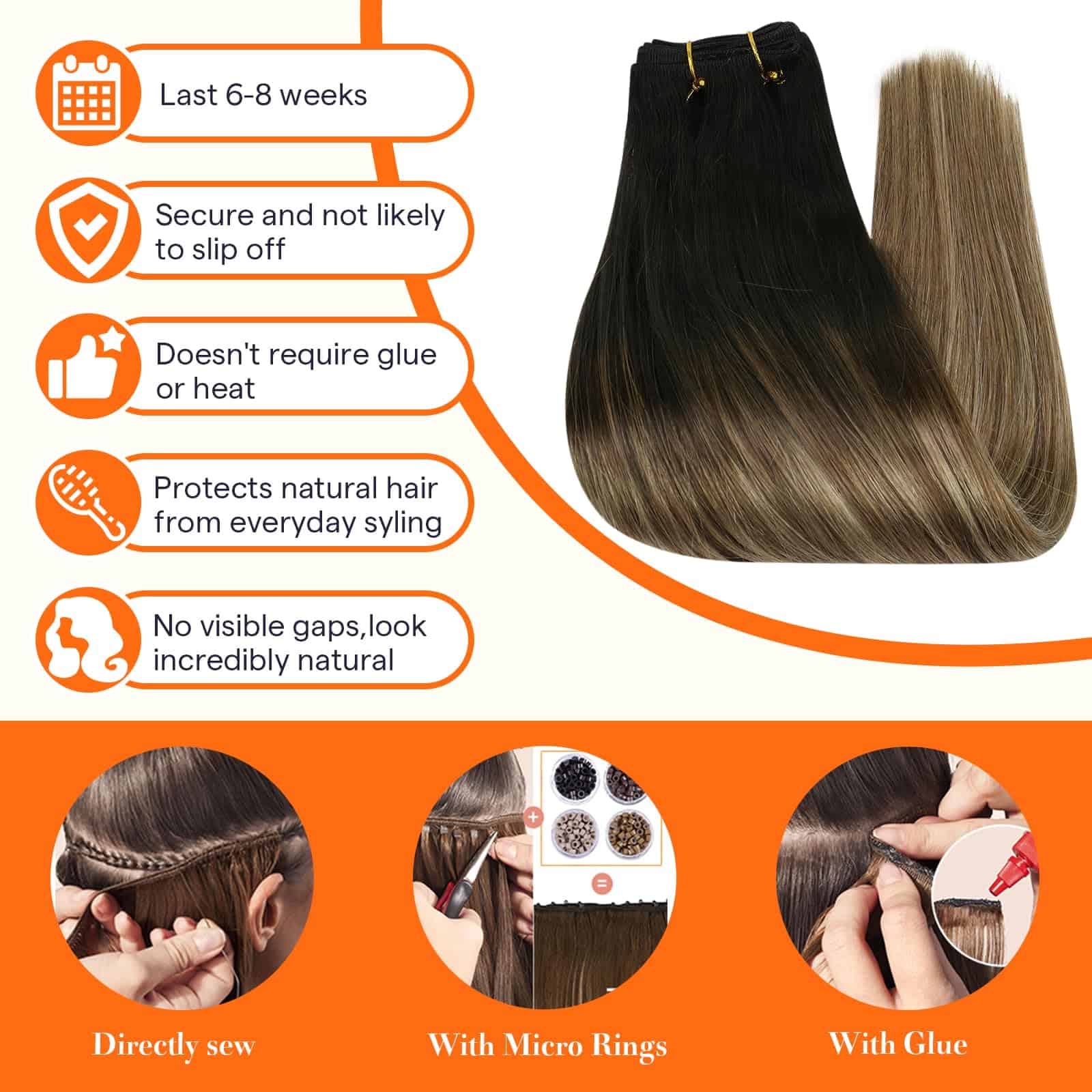 Extensiones de Cabello Weft Full Shine Cabello Humano - Imagen 5