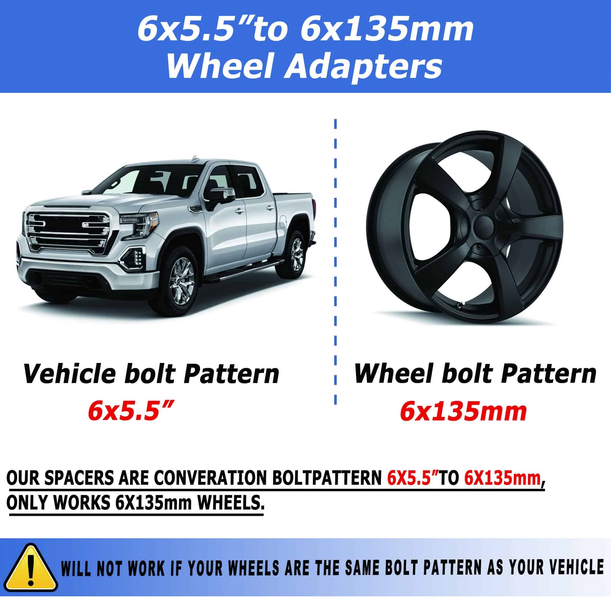 Espaciadores de rueda 6x5.5 a 6x135 para Silverado Tahoe - Imagen 4