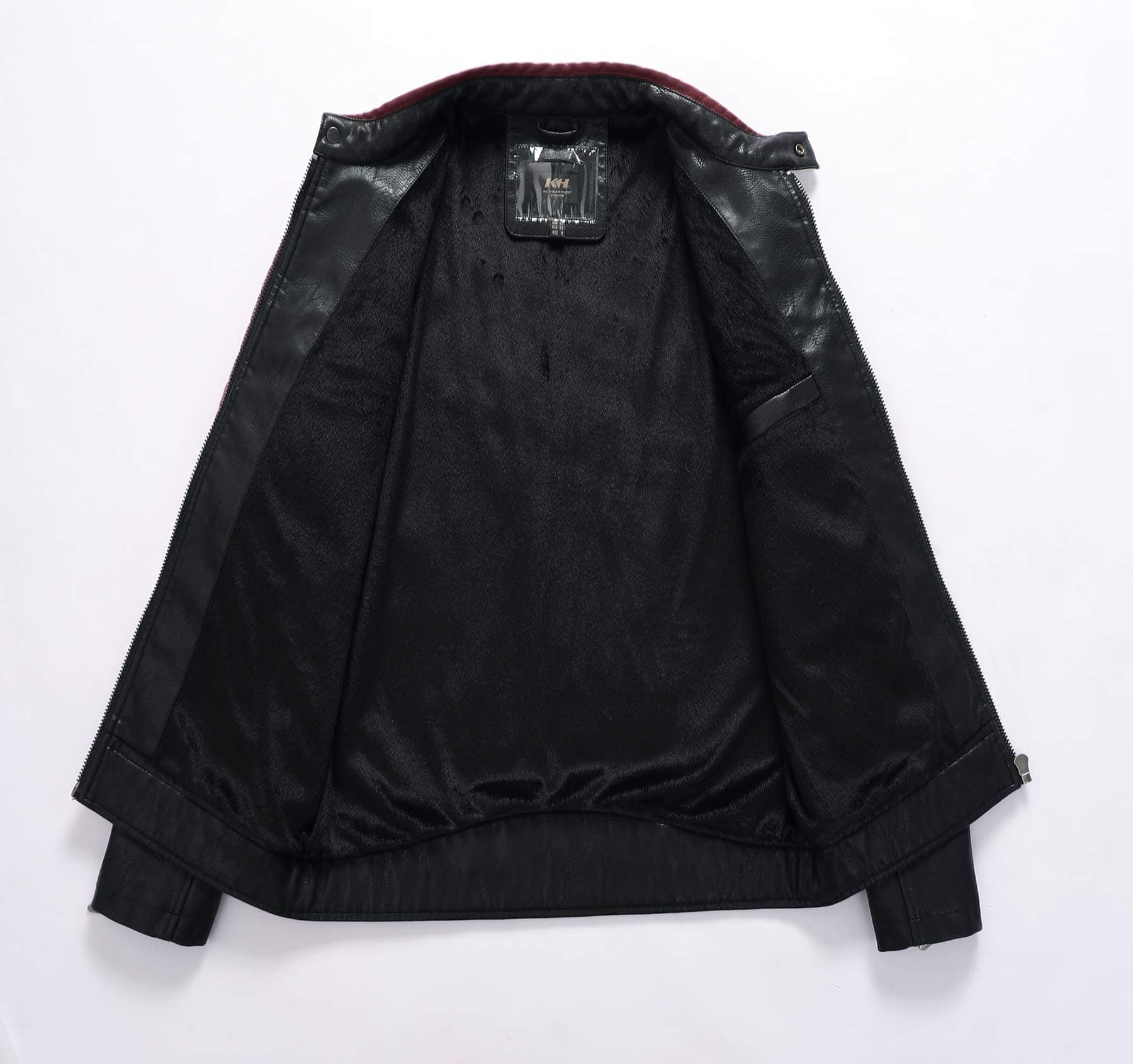 Chaqueta de cuero de moto para hombre con cuello alto de - Imagen 4