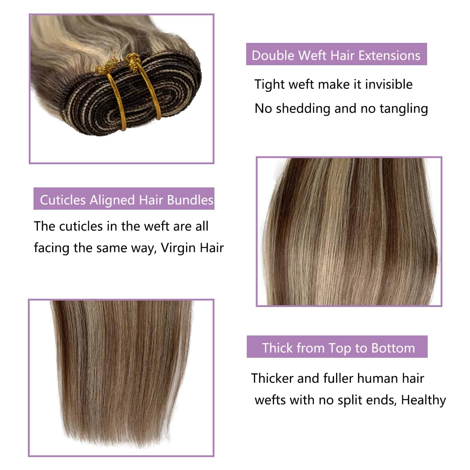 Extensiones de Cabello Tejidas Humanas Rubias Marrón 16 - Imagen 4