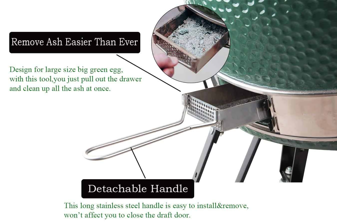 Upgrade Ash Catcher Slid Out Ash Drawer for Big Green Egg - Imagen 3