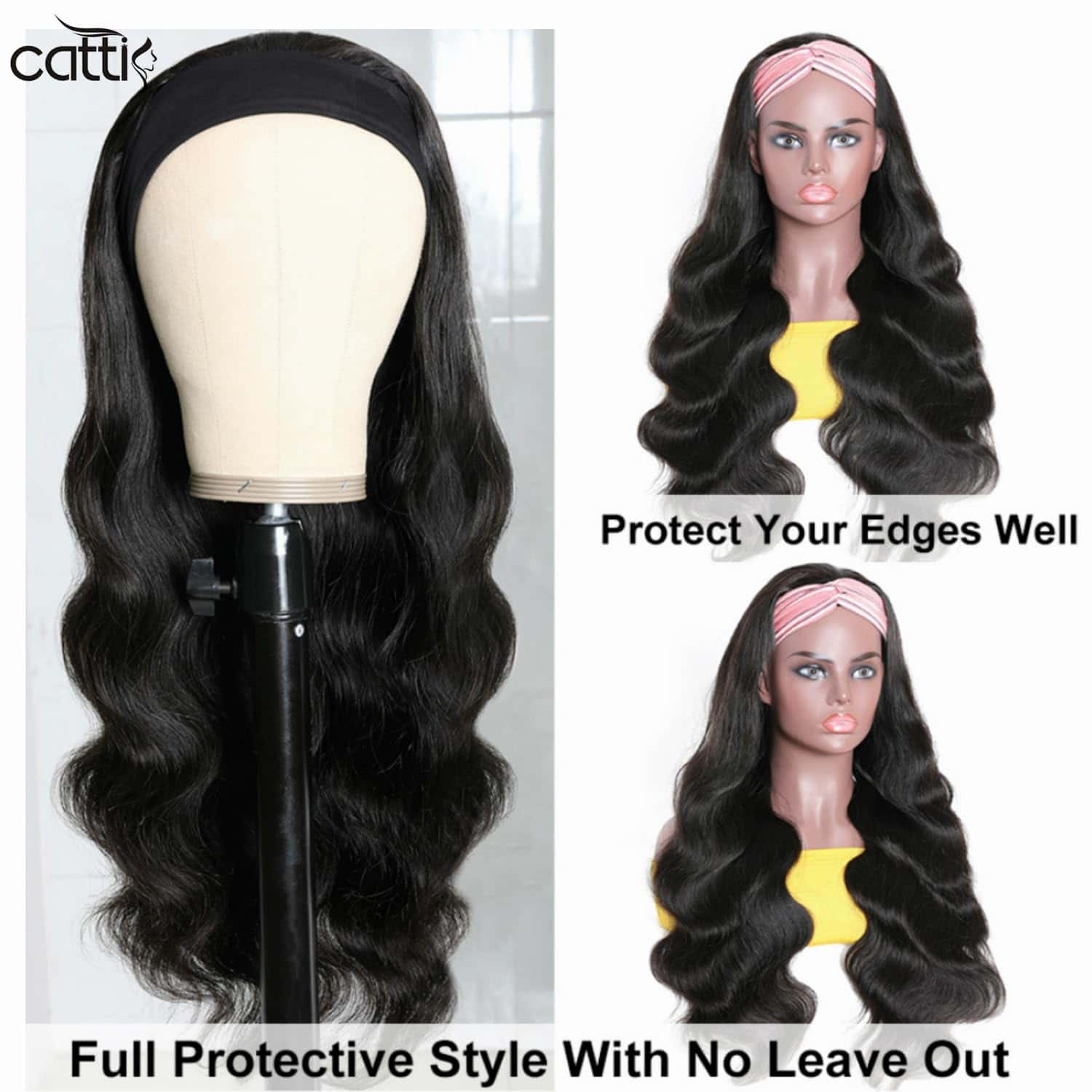 Pelucas de Diadema Cabello Humano Onda Corporal Peluca de - Imagen 4