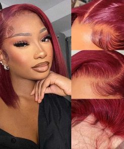 Pelucas Bob Borgoña de Cabello Humano Recto para Mujeres