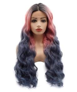 Pelucas sintéticas realistas de encaje frontal largo