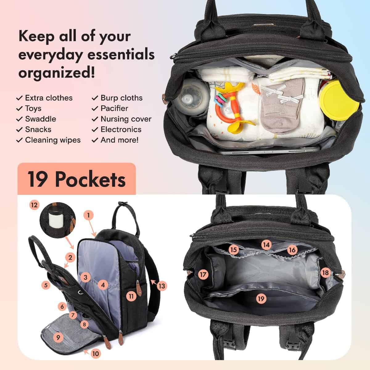 Mochila de pañales Dikaslon con cambiador portátil, estuche - Imagen 4