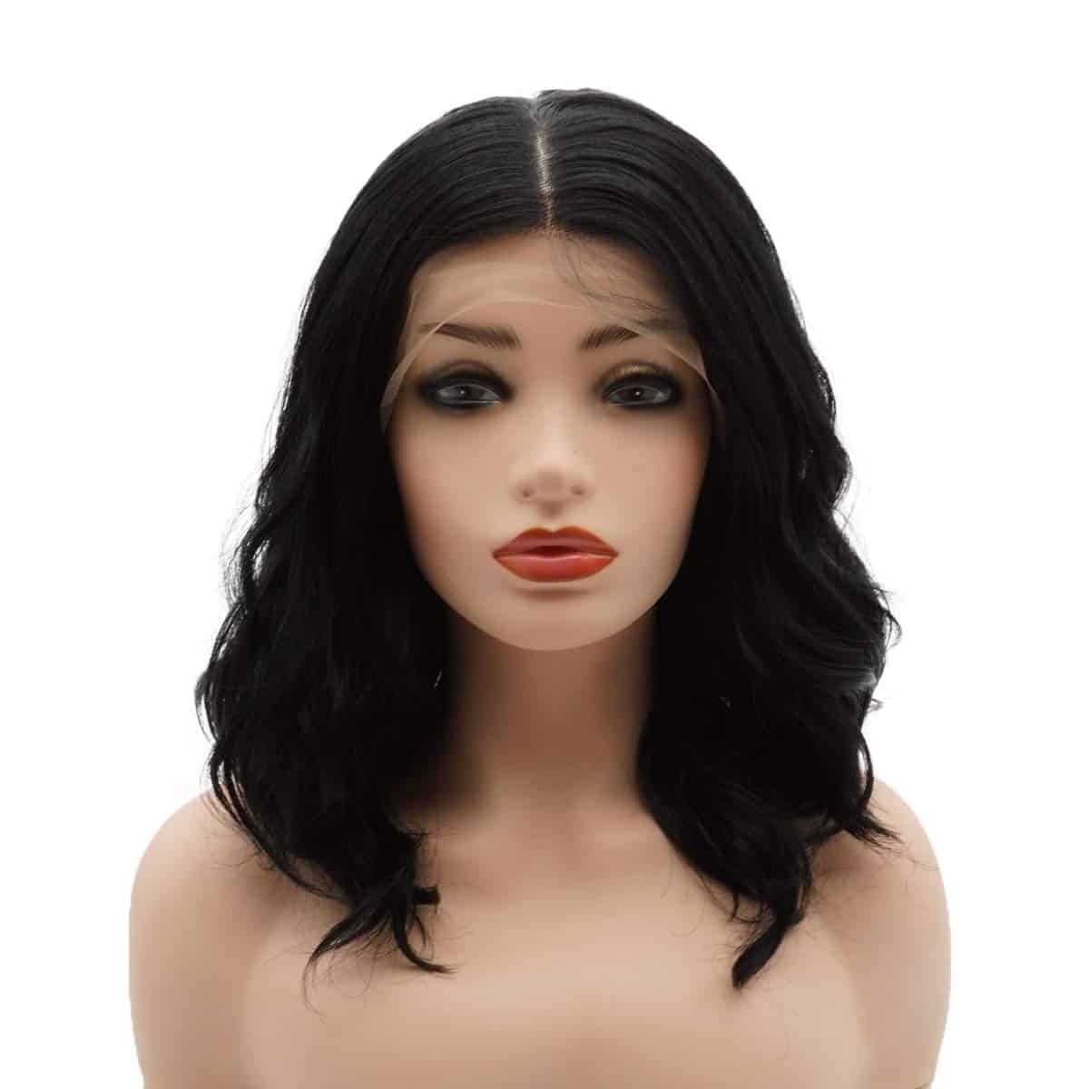 Peluca negra rizada corta de 14 pulgadas de alta densidad