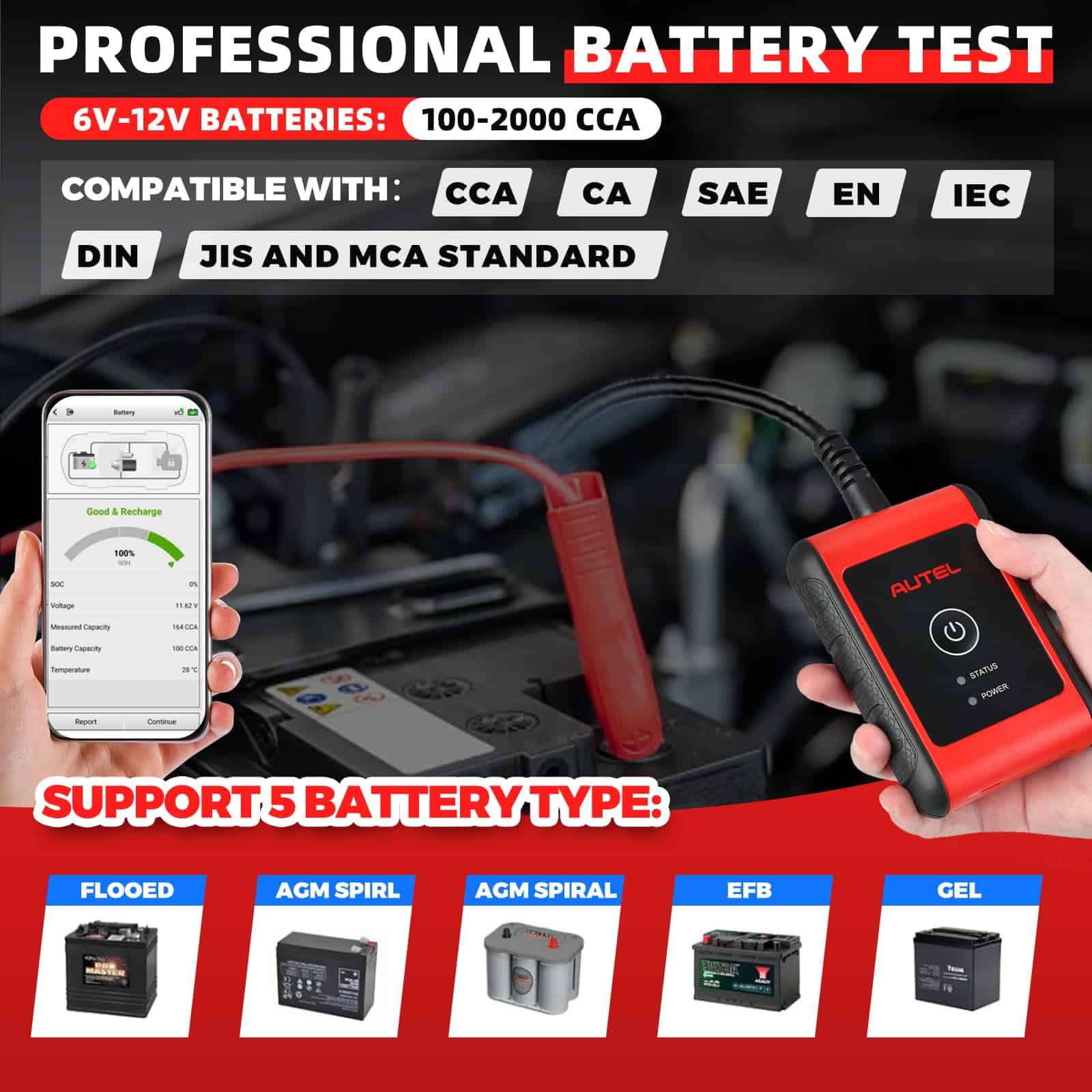 Probador de batería Autel MaxiBAS BT508, actualización 2024 - Imagen 5