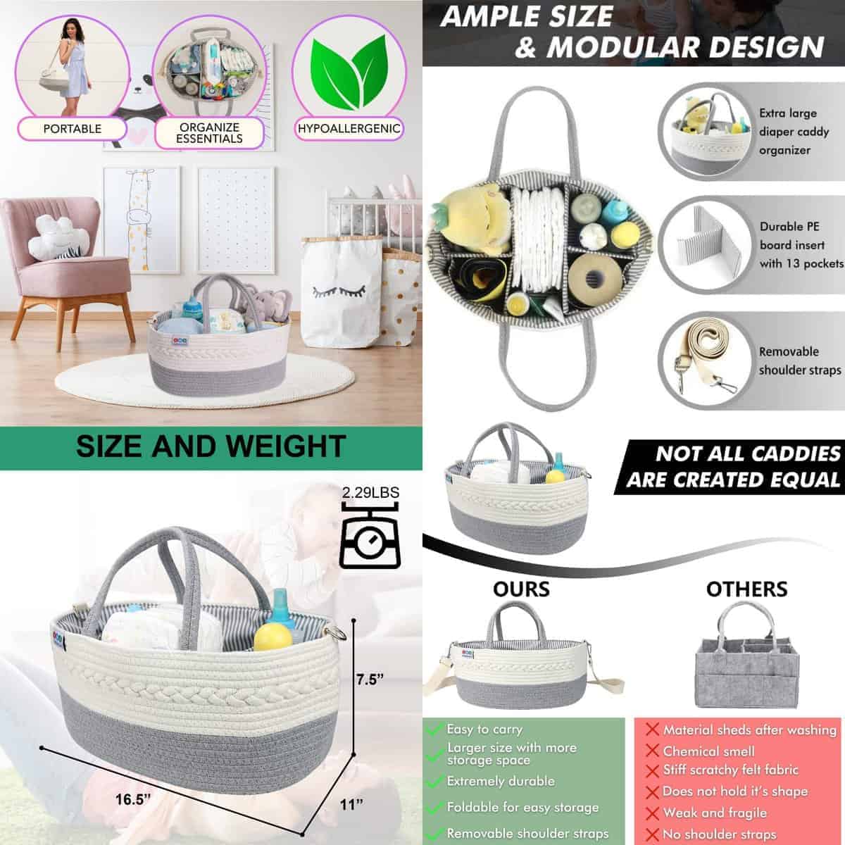 Organizador de Pañales para Bebés Extra Grande - Canasta - Imagen 6