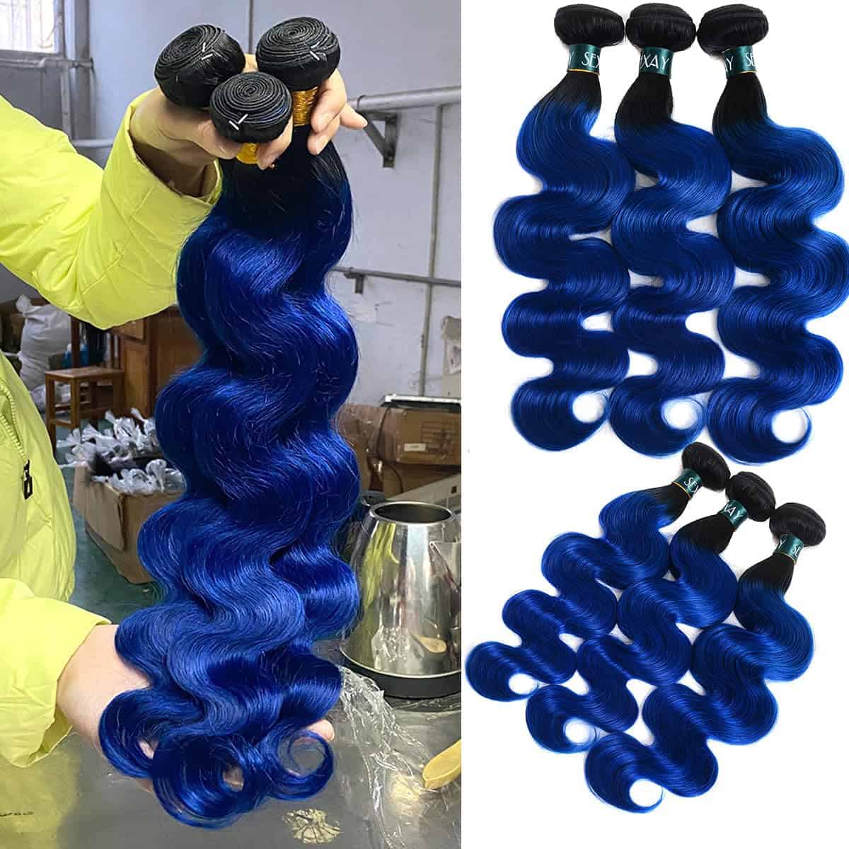 Cabello Ombre 1B/Azul Brasileño Onda Corporal 1 Paquete - Imagen 6