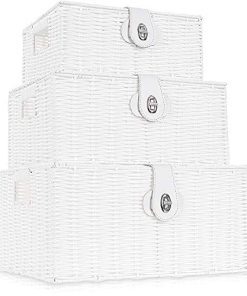 Conjunto de 3 Cestas de Almacenamiento Tejidas de Mimbre