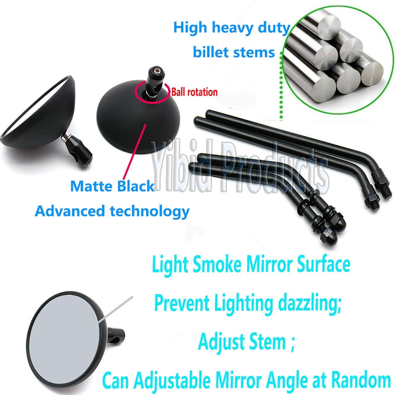 Yibid Espejos Retro Universales Redondos de 3" Negros Mate - Imagen 7