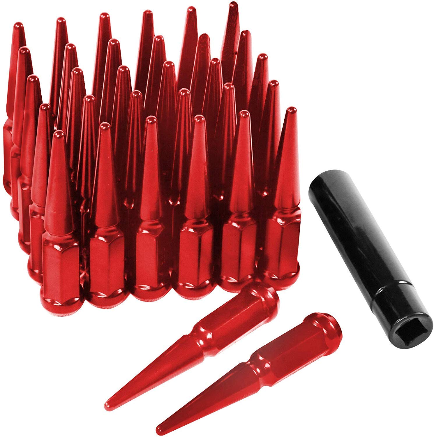 32 Tuercas de Bloqueo de Púas 14x2 Rojo 4.4" Altas