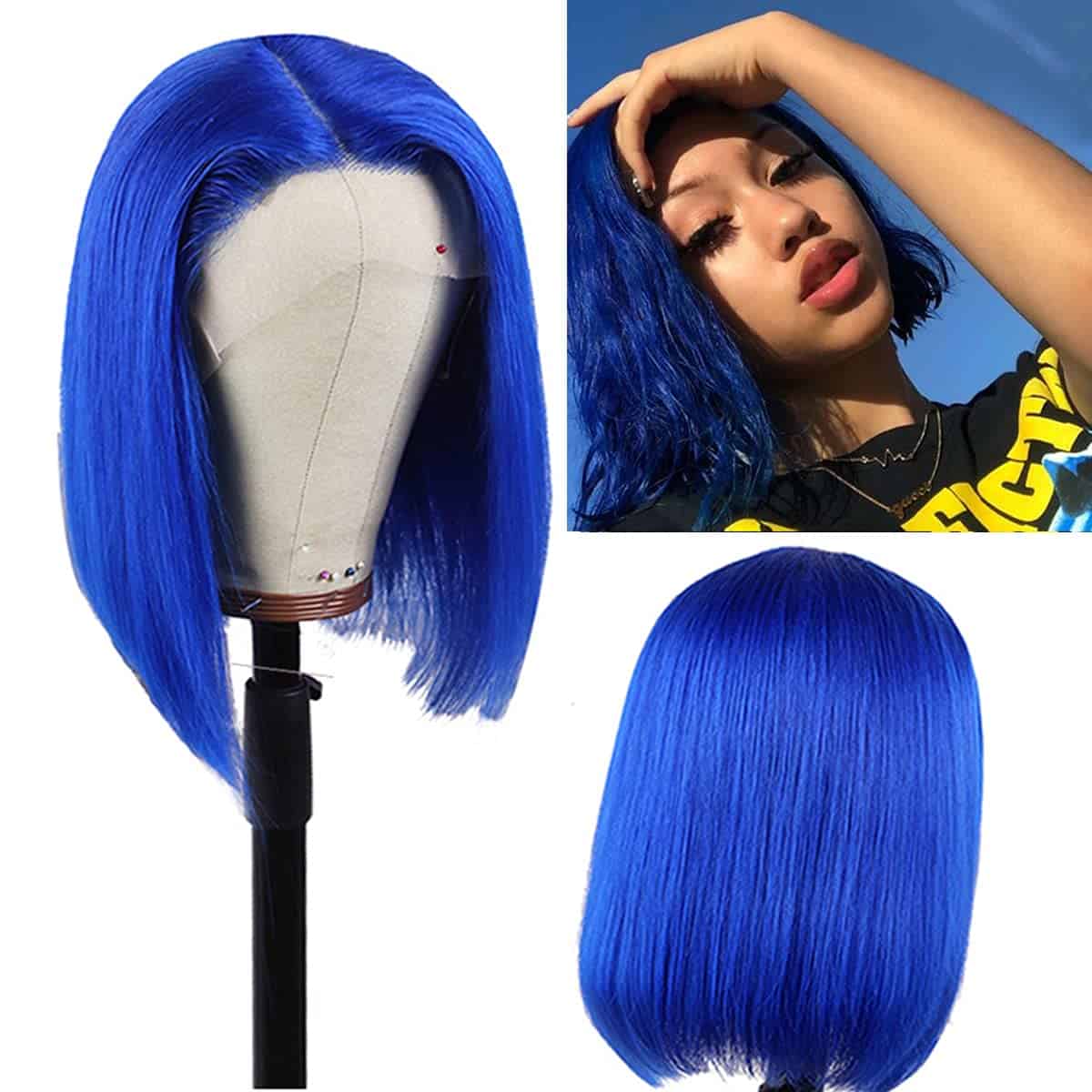 Peluca Bob Azul Smartinnov 13x4 Encaje Frontal de Cabello