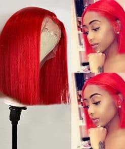 Pelucas de Cabello Humano Virgen, Peluca Bob Roja 180% de