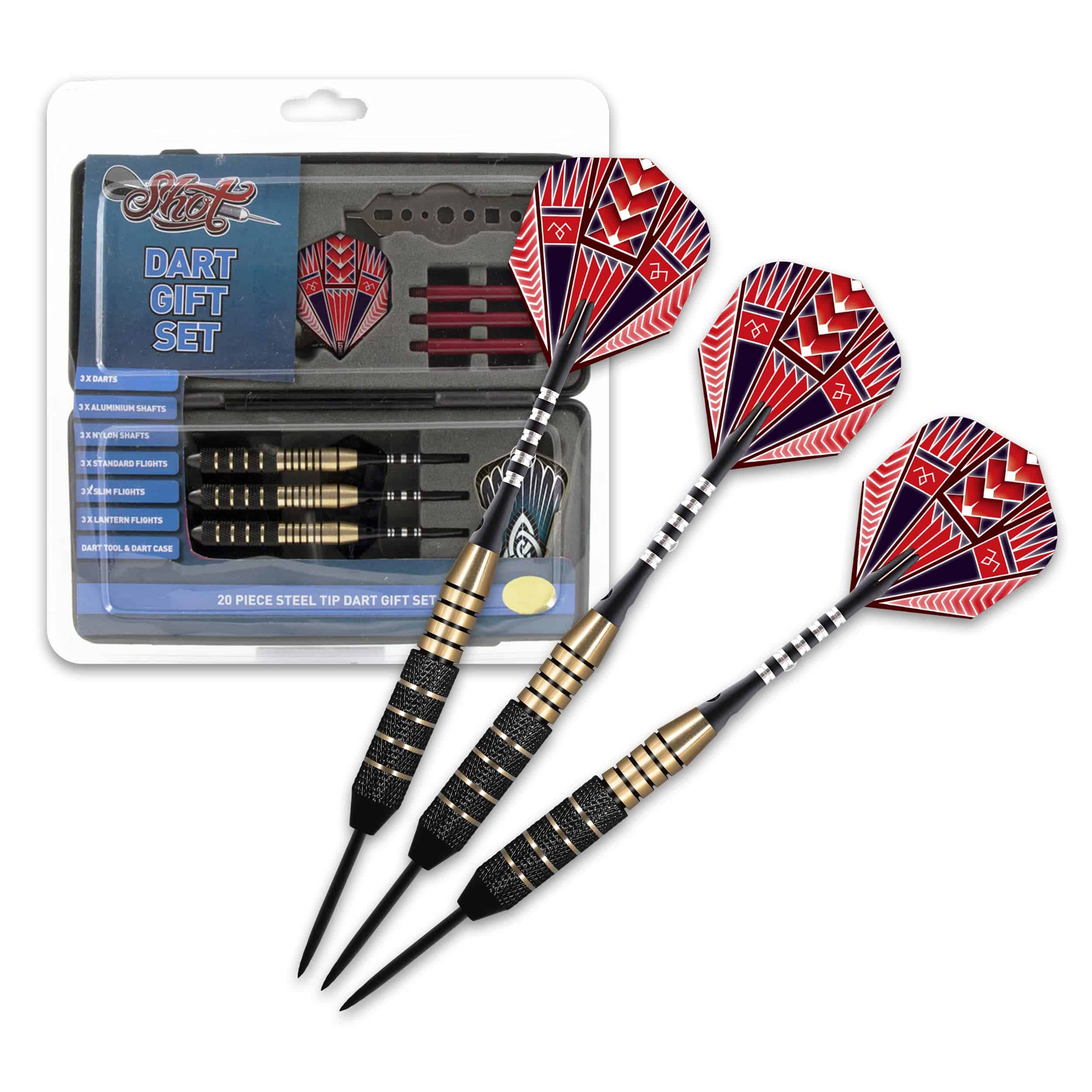 Set de regalo de dardos con punta de acero Shot!, 20 piezas