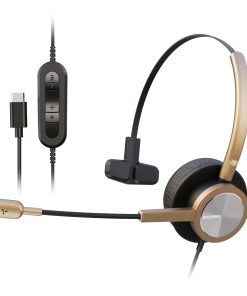 Audífono USB tipo C dorado con micrófono de cancelación de