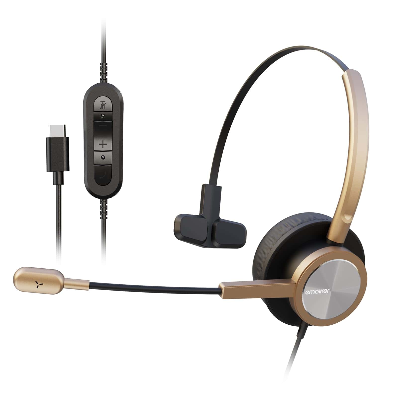 Audífono USB tipo C dorado con micrófono de cancelación de
