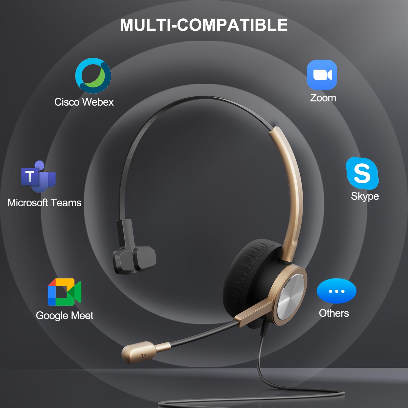 Audífono USB tipo C dorado con micrófono de cancelación de - Imagen 7