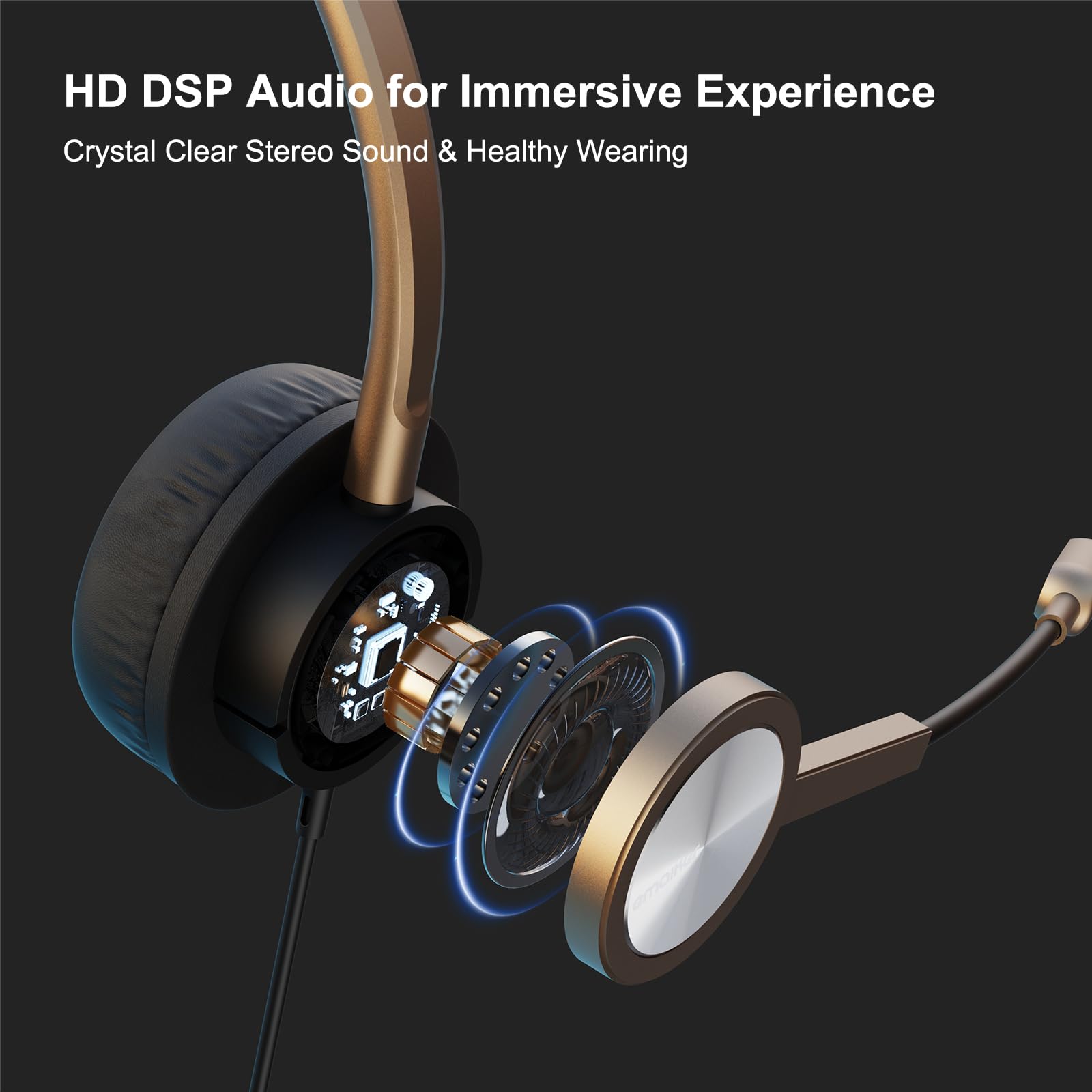Audífono USB tipo C dorado con micrófono de cancelación de - Imagen 6