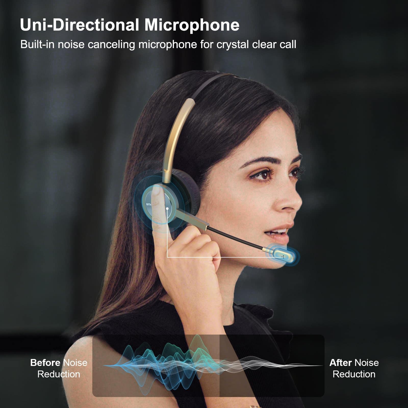 Audífono USB tipo C dorado con micrófono de cancelación de - Imagen 5