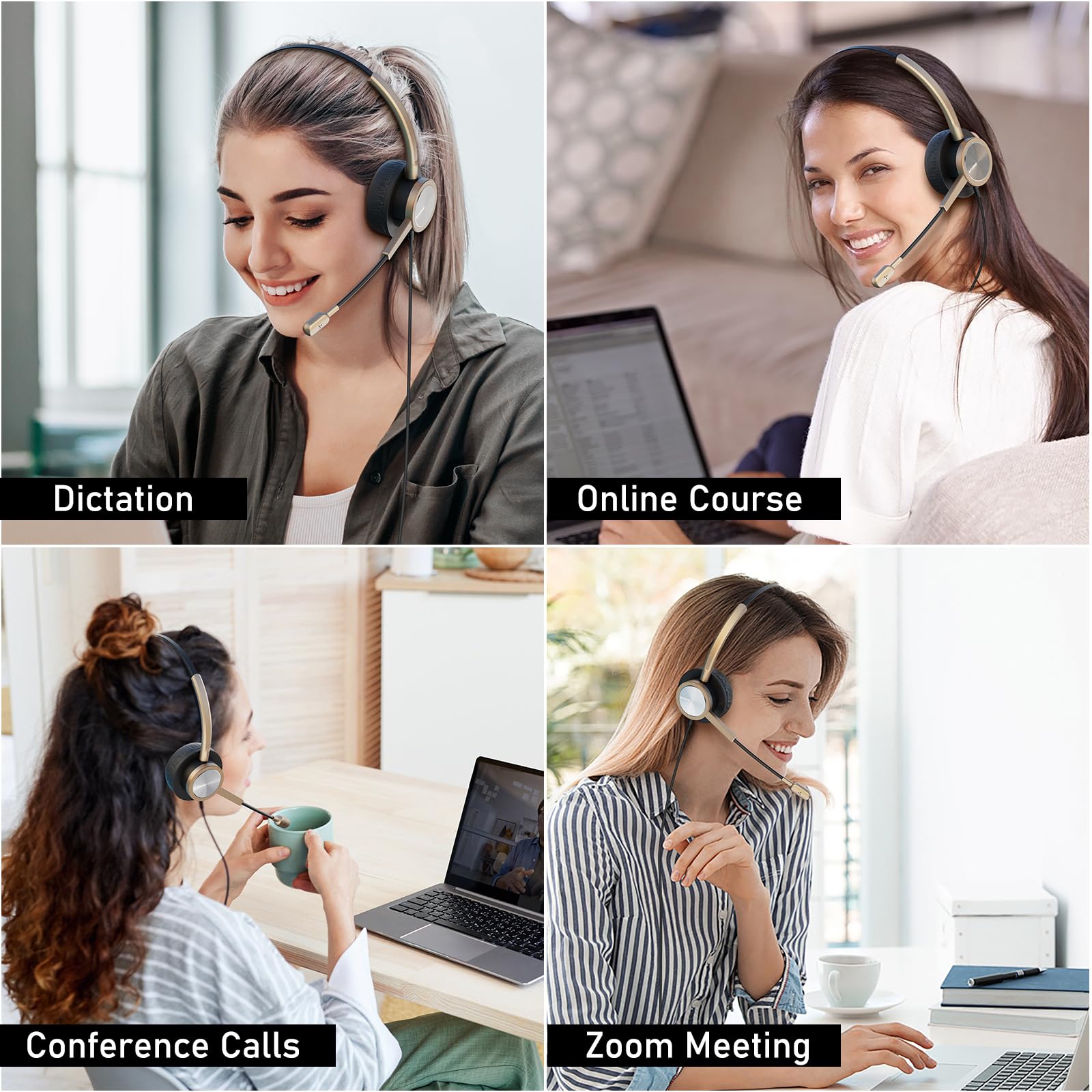 Audífono USB tipo C dorado con micrófono de cancelación de - Imagen 8