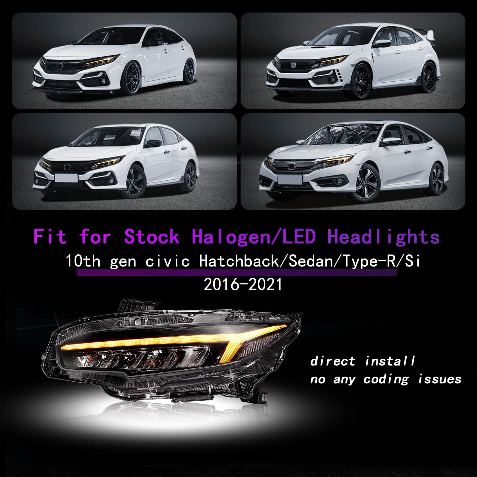 Faros ARCHAIC para Honda Civic de 10ª Generación 2016-2022, - Imagen 7