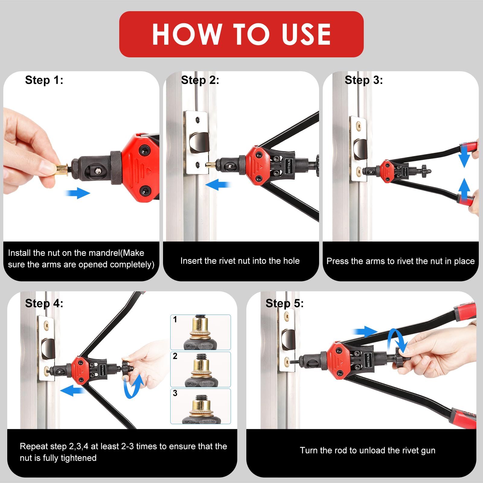 Herramienta de tuercas remachables de 16" WETOLS, Kit - Imagen 4
