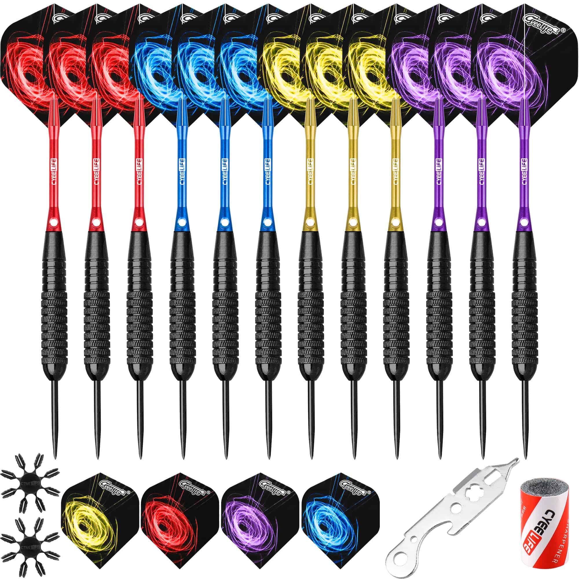 Juego de Dardos Steel Tip CyeeLife 22g con Ejes de Aluminio