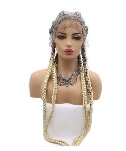 Pelucas sintéticas de encaje frontal Sylvia 32' Granny Grey