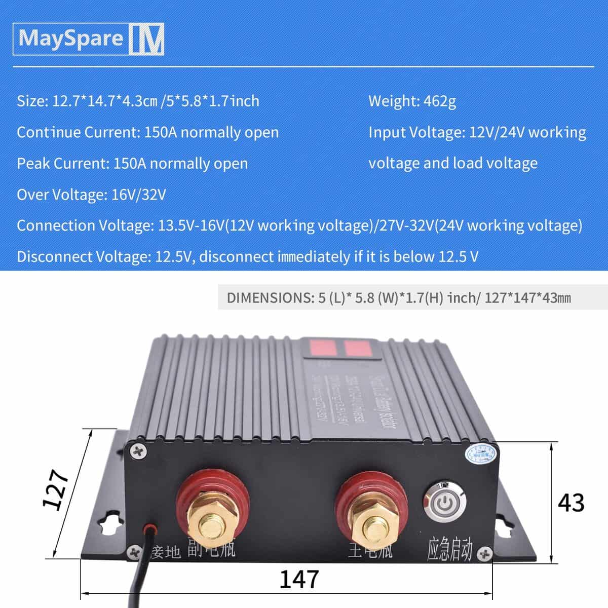 150 Amp Dual Battery Smart Isolator Universal 12V/24V - Imagen 3