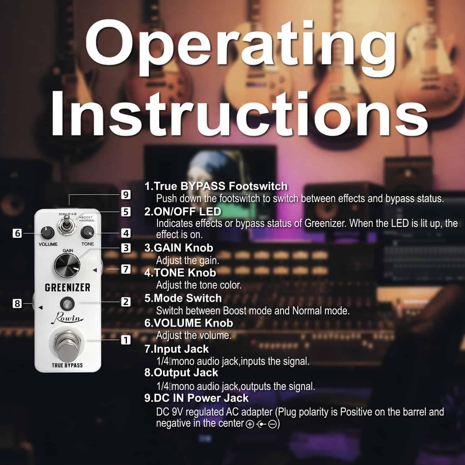 Pedal de Efecto Overdrive Rowin Greenizer Mini Pedal - Imagen 4