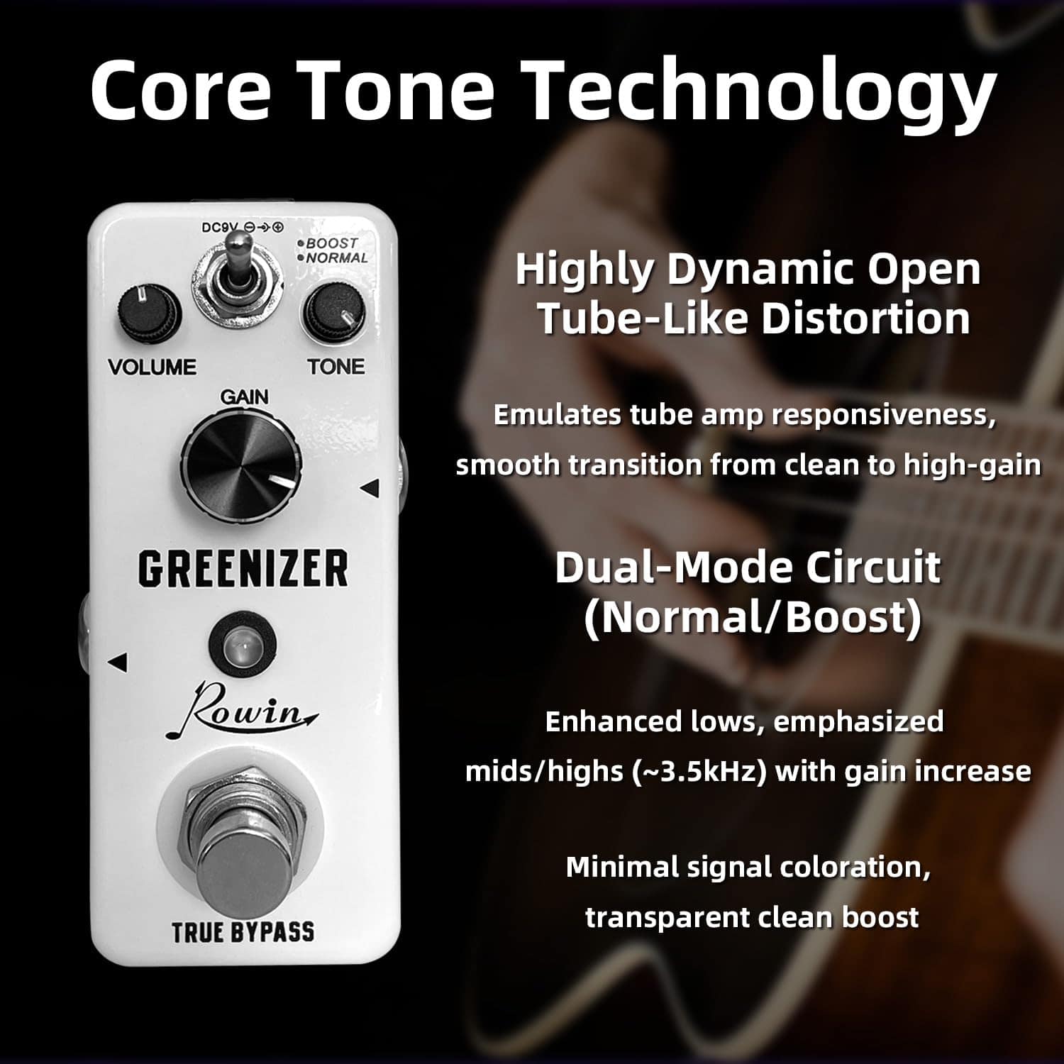 Pedal de Efecto Overdrive Rowin Greenizer Mini Pedal - Imagen 3