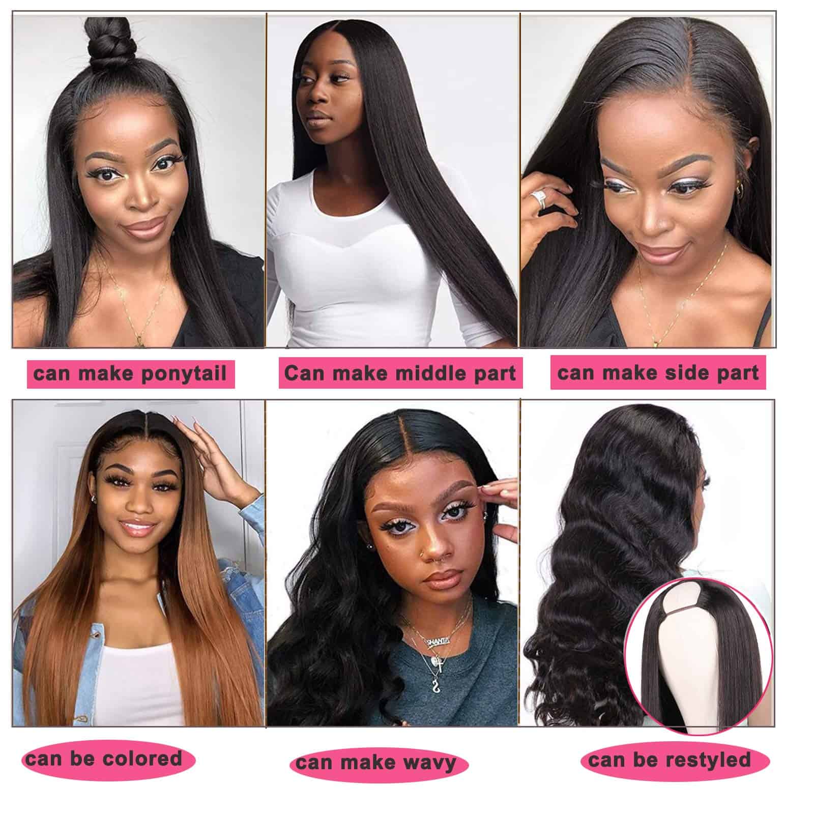 Peluca U Part de Pelo Humano para Mujeres, 100% Cabello - Imagen 7