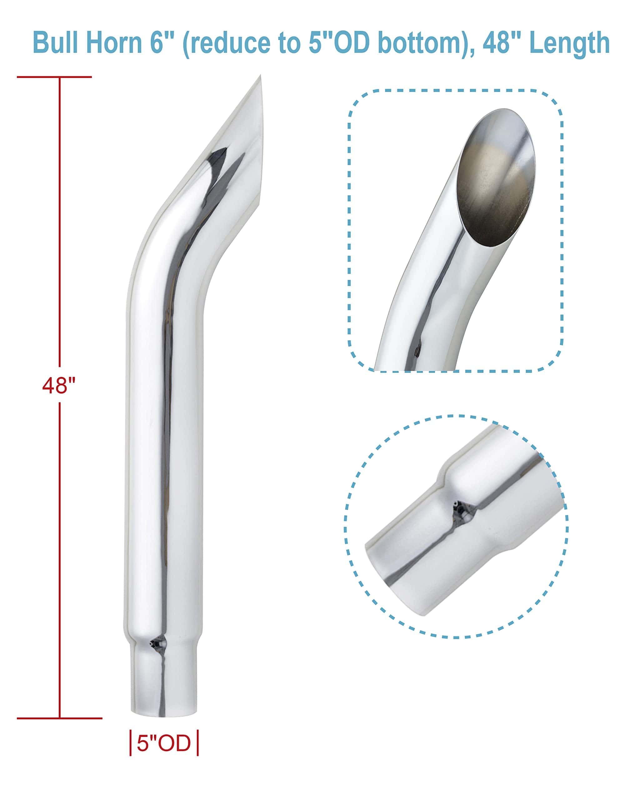 Escape Cromado de 6" Bull Horn, Diámetro Reducido de 5"OD - Imagen 5